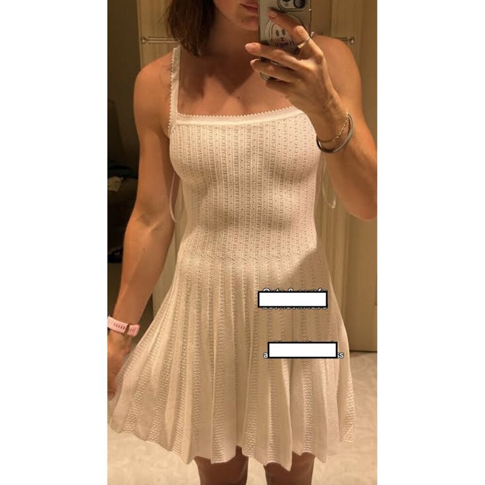 STAUD Ellen Mixed Stitch Pleated Minidress in Ivory Size Medium